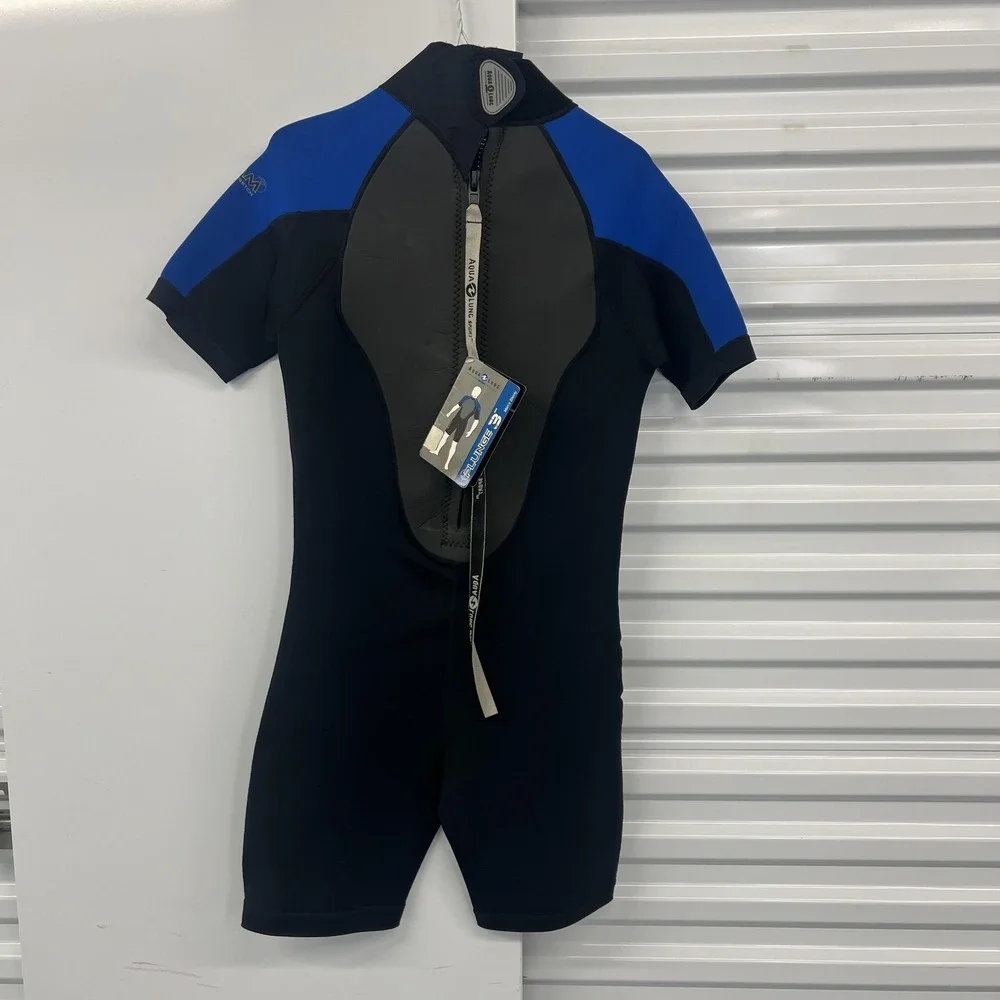 Aqua Lung Sport Plunge 3mm Mens Shorty Wetsuit Medium Blue Black Surf Dive